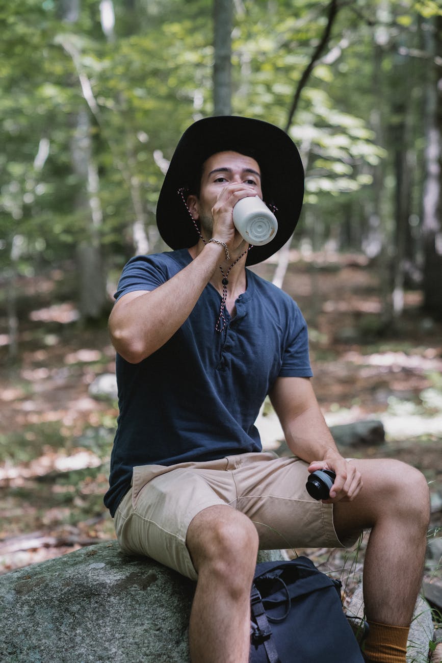 a man drinking water